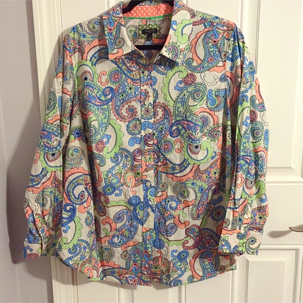 Talbots Retro Paisley LS Collared Button-Up Blouse 1X - BoHo Chic - Eclectic